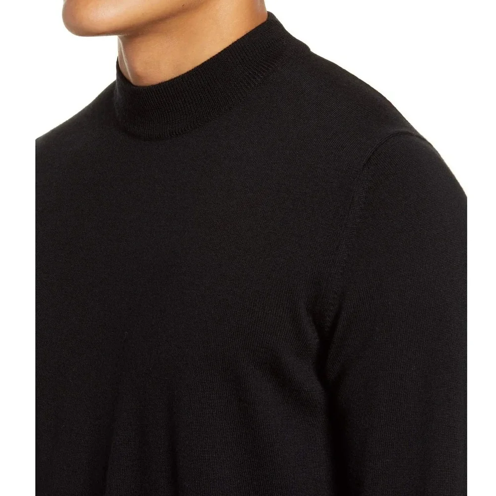 NN07 No Nationality Black Martin 6328 Slim Fit Mock Neck Wool Sweater Medium